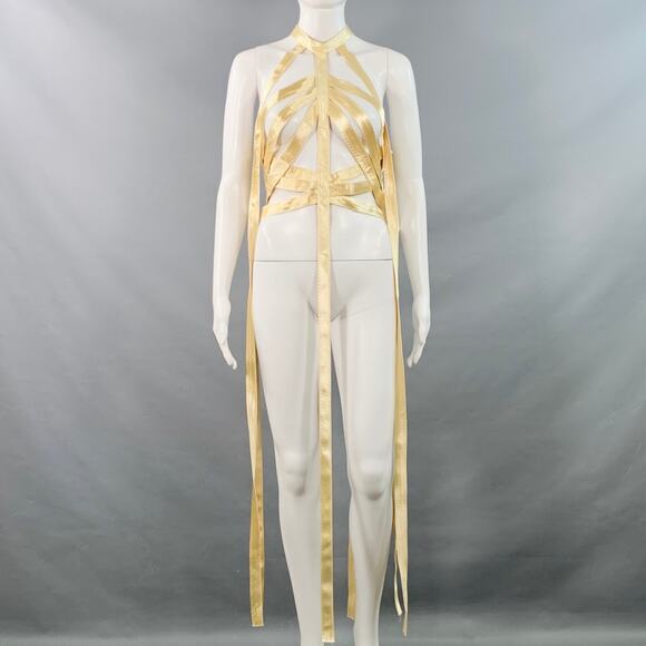 KHAITE Size M Sukey Gold Viscose Satin Straps Harness Dress Top - Picture 1 of 5